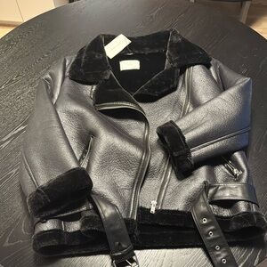 Zara faux shearling biker jacket